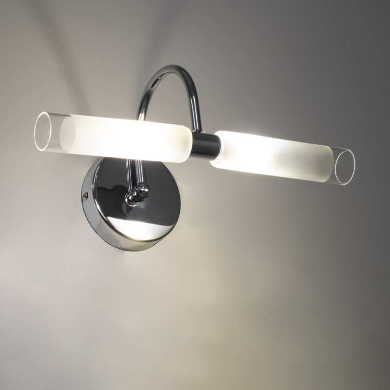 GLOBOSTAR® PAOLA 60418 Μοντέρνο Φωτιστικό Τοίχου - Απλίκα Καθρέπτη Μπάνιου με Ντουί 2 x G9 AC 220-240V IP44 - Νίκελ Χρώμιο - Μ31 x Π16 x Υ15cm