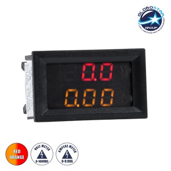 GLOBOSTAR® VOLTAMPERE 79988 Ψηφιακό Όργανο Μέτρησης Τάσης Βολτόμετρο από DC 0 έως 100V & Αμπερόμετρο από 0 έως 9.99A με Οθόνη LED IP20 - Μαύρο - Μ5 x Π1.5 x Υ3cm - 2 Χρόνια Εγγύηση