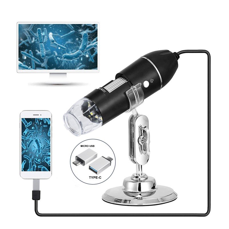 GLOBOSTAR® MICROCAM 79995 Ψηφιακό Ηλεκτρονικό Μικροσκόπιο / Κάμερα 2MP 1600x1200px με x1600 Zoom Mode & 8 LED DC 5V με USB-C IP20 - Μ3.5 x Π3.5 x Υ12cm - 2 Χρόνια Εγγύηση
