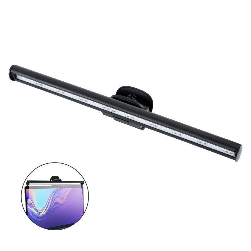GloboStar® 76552 E-READING LIGHT Φωτιστικό Οθόνης με Χειριστήριο LED 5W 565lm 120° DC 5V IP20 CCT Θερμό Λευκό 2700K - Φυσικό Λευκό 4500K - Ψυχρό Λευκό 6000K Dimmable Μαύρο Πλαστικό Μ26 x Π4.5 x Υ4.5cm - 2 Xρόνια Εγγύηση