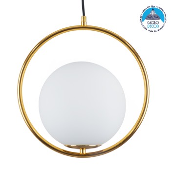 GLOBOSTAR® MADRID 00932 Μοντέρνο Κρεμαστό Φωτιστικό Οροφής με Ντουί 1 x E27 AC 220-240V IP20 - Χρυσό & Λευκό - Μ30 x Π20 x Υ30cm