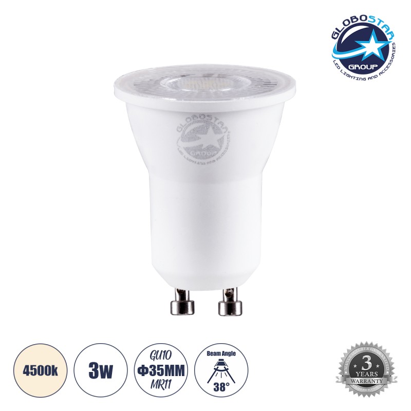 GLOBOSTAR® TINO 60112 Σποτ GU10 MR11 LED 3W 315lm 38° AC 220-240V IP20 Φυσικό Λευκό 4500K - Bridgelux SMD Chip - Μ3.5 x Π3.5 x Υ4cm - 3 Χρόνια Εγγύηση GLOBOSTAR® TINO 60112 Σποτ GU10 MR11 LED 3W 315lm 38° AC 220-240V IP20 Φυσικό Λευκό 4500K - Bridgelux SMD Chip - Μ3.5 x Π3.5 x Υ4cm - 3 Χρόνια Εγγύηση
