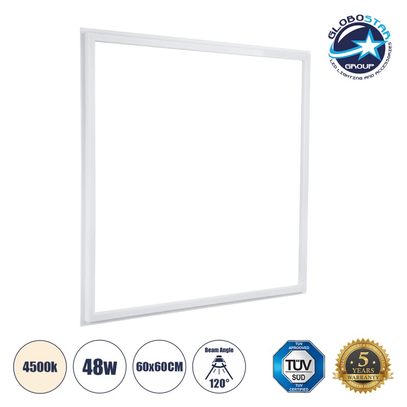 GLOBOSTAR® FRAMELIN 60369 Χωνευτό Panel Οροφής 60x60 LED 48W 5520lm 120° CRI≥85Ra UGR<19 AC 220-240V IP20 Φυσικό Λευκό 4500K - Lumileds SMD Chip & TÜV SÜD Driver - Λευκό Γαλακτερό - Μ60 x Π60 x Υ1.5cm / Q56 x 56cm - 5 Χρόνια Εγγύηση