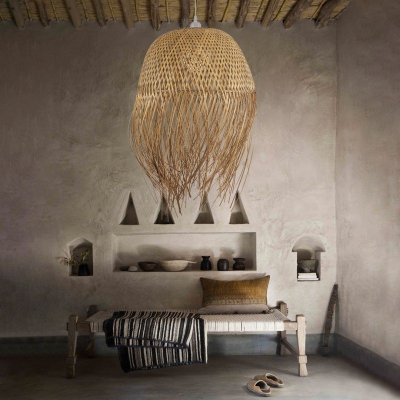 GLOBOSTAR® MANILA 00713 Boho Κρεμαστό Φωτιστικό Οροφής με Ντουί 1 x E27 AC 220-240V IP20 - Μπεζ - Μ50 x Π50 x Υ70cm