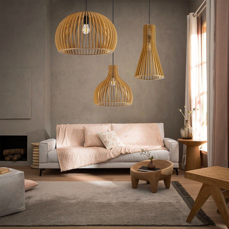 GLOBOSTAR® SCANDINAVIA 01700 Boho Κρεμαστό Φωτιστικό Οροφής με Ντουί 1 x E27 AC 220-240V IP20 - Μπεζ - Μ25 x Π25 x Υ45cm