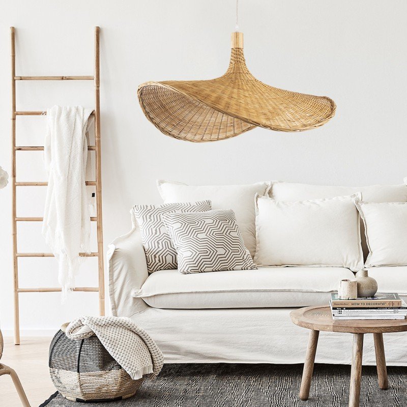 GLOBOSTAR® CUBA 01715 Boho Κρεμαστό Φωτιστικό Οροφής με Ντουί 1 x E27 AC 220-240V IP20 - Μπεζ - Μ33 x Π30 x Υ22cm