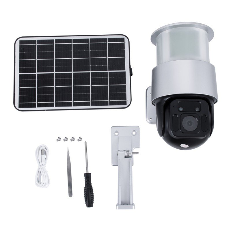 GloboStar® 86046 Αυτόνομος Ηλιακός Προβολέας LED SMD 24W 1200lm Camera 1080P 2MP WiFi 150° Μπαταρία 3200mAh Φωτοβολταϊκό Πάνελ Αισθητήρα Ημέρας-Νύχτας & Ρύθμιση Χρόνου Διπλή Κατέυθυνση Ομιλίας Αδιάβροχος IP66 Ψυχρό Λευκό 6000K - Ασημί