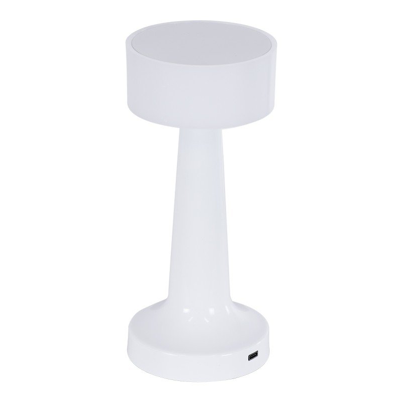 GloboStar® NANNA 76471 Επαναφορτιζόμενο Επιτραπέζιο Φωτιστικό Πορτατίφ LED 1.5W 105lm 120° DC 5V IP44 CCT Ultra Θερμό 1500K - Φυσικό Λευκό 4500K - Ψυχρό Λευκό 6000K Dimmable Λευκό Πλαστικό - Μ9 x Π9 x Υ21cm - 2 Χρόνια Εγγύηση