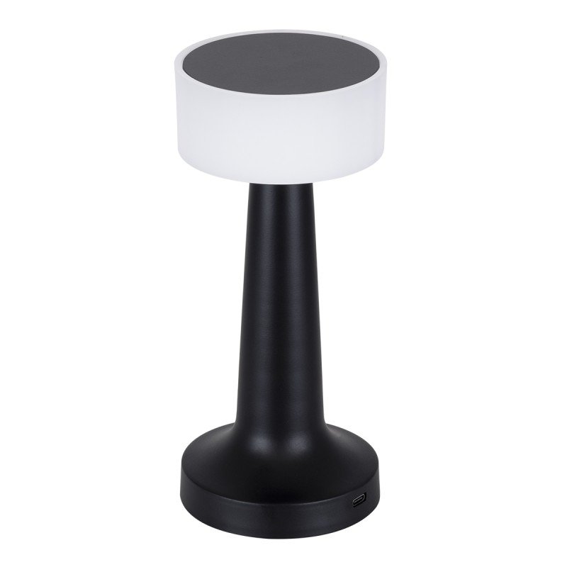GloboStar® NANNA 76472 Επαναφορτιζόμενο Επιτραπέζιο Φωτιστικό Πορτατίφ LED 1.5W 105lm 120° DC 5V IP44 CCT Ultra Θερμό 1500K - Φυσικό Λευκό 4500K - Ψυχρό Λευκό 6000K Dimmable Μαύρο & Λευκό Πλαστικό - Μ9 x Π9 x Υ21cm - 2 Χρόνια Εγγύηση
