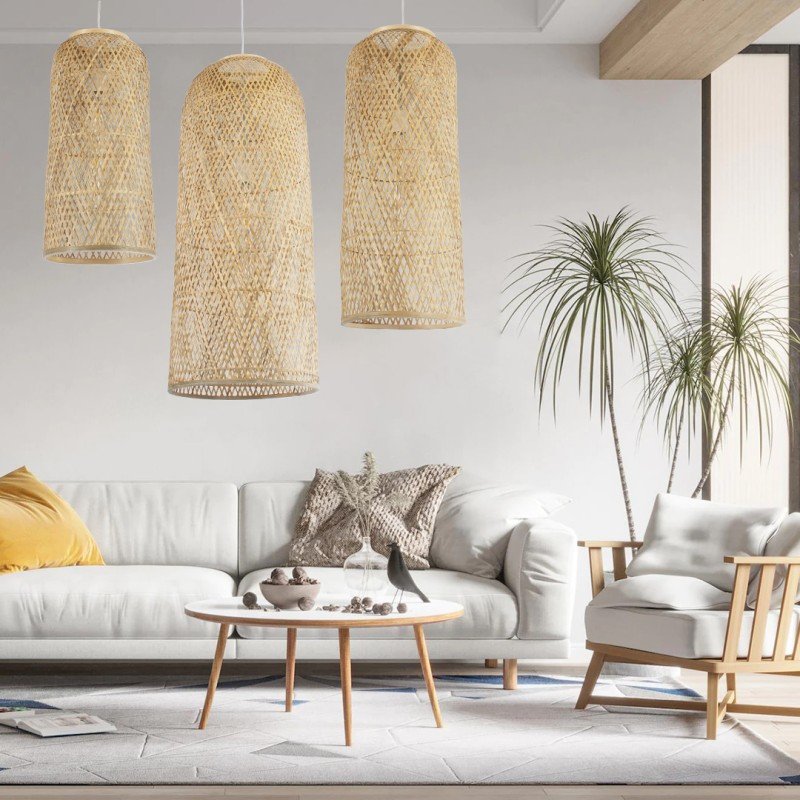 GLOBOSTAR® CALERO 01711 Boho Κρεμαστό Φωτιστικό Οροφής με Ντουί 1 x E27 AC 220-240V IP20 - Μπεζ - Μ30 x Π30 x Υ70cm