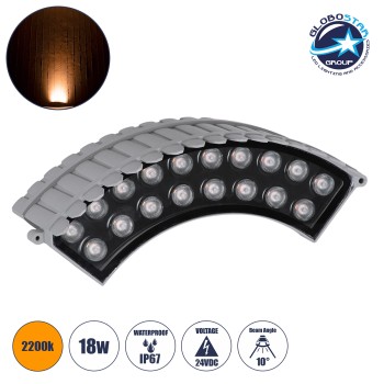 GLOBOSTAR® TREEJINA 90697 Κυρτή Μπάρα Φωτισμού Wall Washer για Φυτά - Δέντρα LED 18W 1530lm 10° DC 24V Αδιάβροχο IP67 Ultra Θερμό Λευκό 2200K Dimmable - Bridgelux SMD Chip - Γκρι - Μ29 x Π11 x Υ10.5cm - 3 Χρόνια Εγγύηση