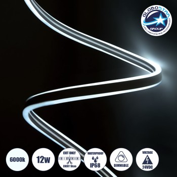 GLOBOSTAR® DOUBLESIDED 70480 Ταινία Neon Flex LED 12W/m 1080lm/m 240° DC 24V Αδιάβροχο IP65 120 x SMD2835 Chip/m Ψυχρό Λευκό 6000K Dimmable - Sanan SMD Chip - Μ100 x Π0.8 x Υ1.6cm - 3 Χρόνια Εγγύηση