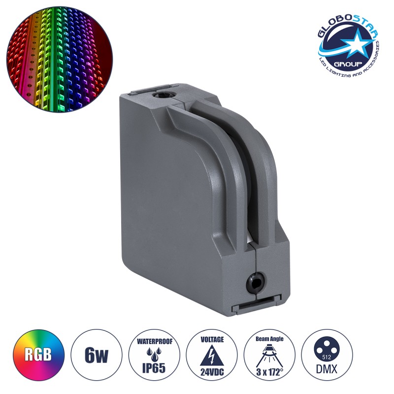 GLOBOSTAR® WINDOWCORNA 90116 Γωνιακό Φωτιστικό Ανάδειξης Παραθύρων LED 6W 480lm 3°x172° DC 24V Αδιάβροχο IP65 Πολύχρωμο RGB Dimmable DMX512 - CREE XPE Chip - Γκρι Ανθρακί - Μ12 x Π4.5 x Υ12cm - 3 Χρόνια Εγγύηση