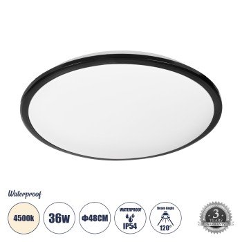 GLOBOSTAR® TUFFIN 60999 Φωτιστικό Πλαφονιέρα Οροφής LED 36W 3420lm 120° AC 220-240V Αδιάβροχο IP54 Φυσικό Λευκό 4500K - Lumileds SMD Chip - Μαύρο Ματ & Λευκό Γαλακτερό - Μ48 x Π48 x Υ6.5cm - 3 Χρόνια Εγγύηση GLOBOSTAR® TUFFIN 60999 Φωτιστικό Πλαφονιέρα Οροφής LED 36W 3420lm 120° AC 220-240V Αδιάβροχο IP54 Φυσικό Λευκό 4500K - Lumileds SMD Chip - Μαύρο Ματ & Λευκό Γαλακτερό - Μ48 x Π48 x Υ6.5cm - 3 Χρόνια Εγγύηση