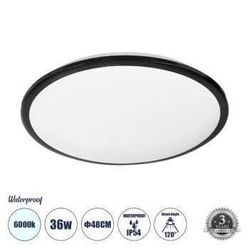 GLOBOSTAR® TUFFIN 60998 Φωτιστικό Πλαφονιέρα Οροφής LED 36W 3600lm 120° AC 220-240V Αδιάβροχο IP54 Ψυχρό Λευκό 6000K - Lumileds SMD Chip - Μαύρο Ματ & Λευκό Γαλακτερό - Μ48 x Π48 x Υ6.5cm - 3 Χρόνια Εγγύηση GLOBOSTAR® TUFFIN 60998 Φωτιστικό Πλαφονιέρα Οροφής LED 36W 3600lm 120° AC 220-240V Αδιάβροχο IP54 Ψυχρό Λευκό 6000K - Lumileds SMD Chip - Μαύρο Ματ & Λευκό Γαλακτερό - Μ48 x Π48 x Υ6.5cm - 3 Χρόνια Εγγύηση