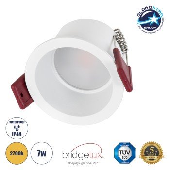 GLOBOSTAR® IP 60345 Χωνευτό Downlight Σποτ Μπάνιου LED 7W 700lm 45° AC 220-240V Αδιάβροχο IP44 Θερμό Λευκό 2700K - Lumileds SMD Chip & TÜV SÜD Driver - Λευκό Ματ - Μ6.6 x Π6.6 x Υ5.3cm / Q5.5cm - 5 Χρόνια Εγγύηση
