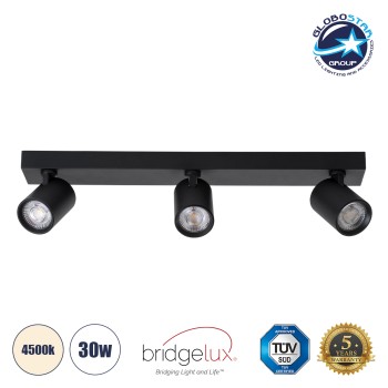 GLOBOSTAR® LEONARDO 60348 Μοντέρνο Φωτιστικό Οροφής LED 30W 3600lm 60° AC 220-240V IP20 Φυσικό Λευκό 4500K - Bridgelux COB - Μαύρο - Μ52 x Π7 x Υ11.8cm - 5 Χρόνια Εγγύηση