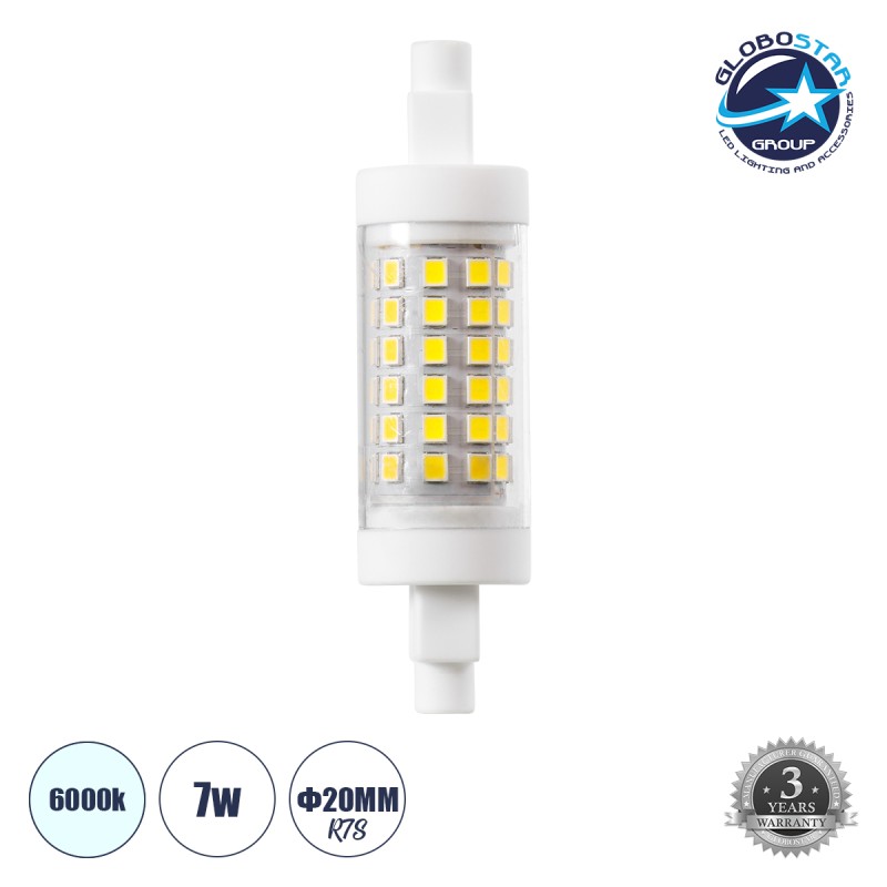 GLOBOSTAR® TUBINI 60393 Λάμπα R7S 78mm LED 7W 847lm 360° AC 220-240V IP20 Ψυχρό Λευκό 6000K - Lumileds SMD Chip - Μ2 x Π2 x Υ7.8cm - 3 Χρόνια Εγγύηση