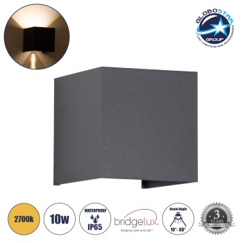 GLOBOSTAR® AXIS-S 60561 Μοντέρνο Φωτιστικό Τοίχου - Απλίκα LED 10W 1150lm 5°/60° AC 220-240V Αδιάβροχο IP65 Θερμό Λευκό 2700K - Bridgelux COB Chip & TÜV SÜD Driver - Γκρι Ανθρακί Ματ - Μ10 x Π10 x Υ10cm - 5 Χρόνια Εγγύηση