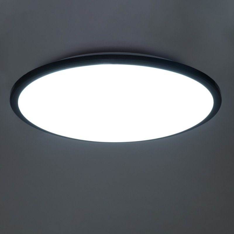 GLOBOSTAR® TUFFIN 60998 Φωτιστικό Πλαφονιέρα Οροφής LED 36W 3600lm 120° AC 220-240V Αδιάβροχο IP54 Ψυχρό Λευκό 6000K - Lumileds SMD Chip - Μαύρο Ματ & Λευκό Γαλακτερό - Μ48 x Π48 x Υ6.5cm - 3 Χρόνια Εγγύηση