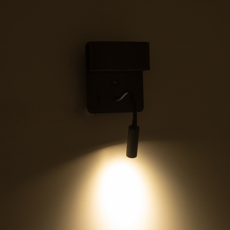 GLOBOSTAR® IBIS 61369 Μοντέρνο Φωτιστικό Τοίχου - Απλίκα Ξενοδοχείου Reading Light με Φορτιστή USB 3A LED 10W 1100lm 36° & 360° AC 220-240V IP20 Φυσικό Λευκό 4500K - Bridgelux COB Chip & TÜV SÜD Driver - Γκρι Ανθρακί Ματ - Μ10 x Π6.1 x Υ18cm - 3 Χ