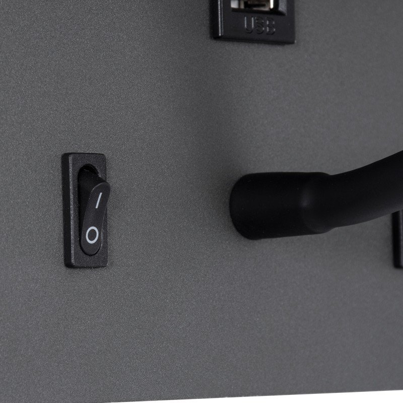 GLOBOSTAR® IBIS 61369 Μοντέρνο Φωτιστικό Τοίχου - Απλίκα Ξενοδοχείου Reading Light με Φορτιστή USB 3A LED 10W 1100lm 36° & 360° AC 220-240V IP20 Φυσικό Λευκό 4500K - Bridgelux COB Chip & TÜV SÜD Driver - Γκρι Ανθρακί Ματ - Μ10 x Π6.1 x Υ18cm - 3 Χ