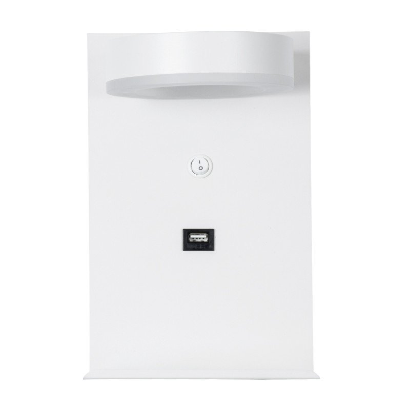 GLOBOSTAR® CROWN 61371 Μοντέρνο Φωτιστικό Τοίχου - Απλίκα Ξενοδοχείου Reading Light με Φορτιστή USB 3A LED 5W 550lm 120° AC 220-240V IP20 Φυσικό Λευκό 4500K - Bridgelux COB Chip & TÜV SÜD Driver - Λευκό Ματ - Μ15 x Π15 x Υ23cm - 3 Χρόνια Εγγύηση