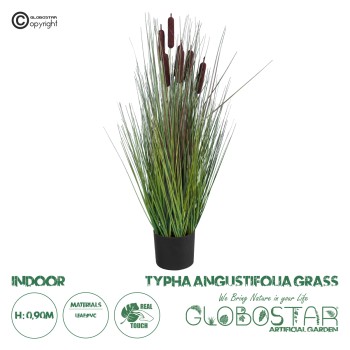 GloboStar® Artificial Garden TYPHA ANGUSTIFOLIA GRASS 20069 Τεχνητό Διακοσμητικό Φυτό Γρασίδι της Τύφας Υ90cm