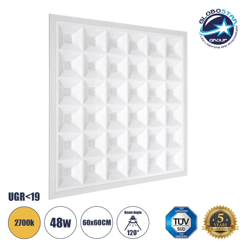 GLOBOSTAR® ZEUS 60970 Χωνευτό Panel Οροφής 60x60 με Anti Glare Reflector LED 48W 6960lm 120° CRI≥85Ra UGR<19 AC 220-240V IP20 Θερμό Λευκό 2700K - Lumileds SMD Chip & TÜV SÜD Driver - Λευκό Γαλακτερό - Μ60 x Π60 x Υ3.3cm / Q56 x 56cm - 5 Χρόνια Εγγύ