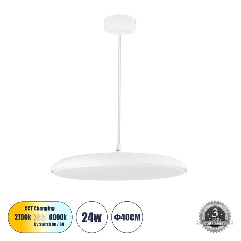 GLOBOSTAR® BARON 61255 Μοντέρνο Κρεμαστό Φωτιστικό Οροφής LED 24W 2880lm 120° AC 220-240V IP20 Ρυθμιζόμενο Λευκό CCT με On/Off 2700K/4500K/6000K - Lumileds SMD Chip - Λευκό Ματ - Μ40 x Π40 x Υ10cm - 3 Χρόνια Εγγύηση