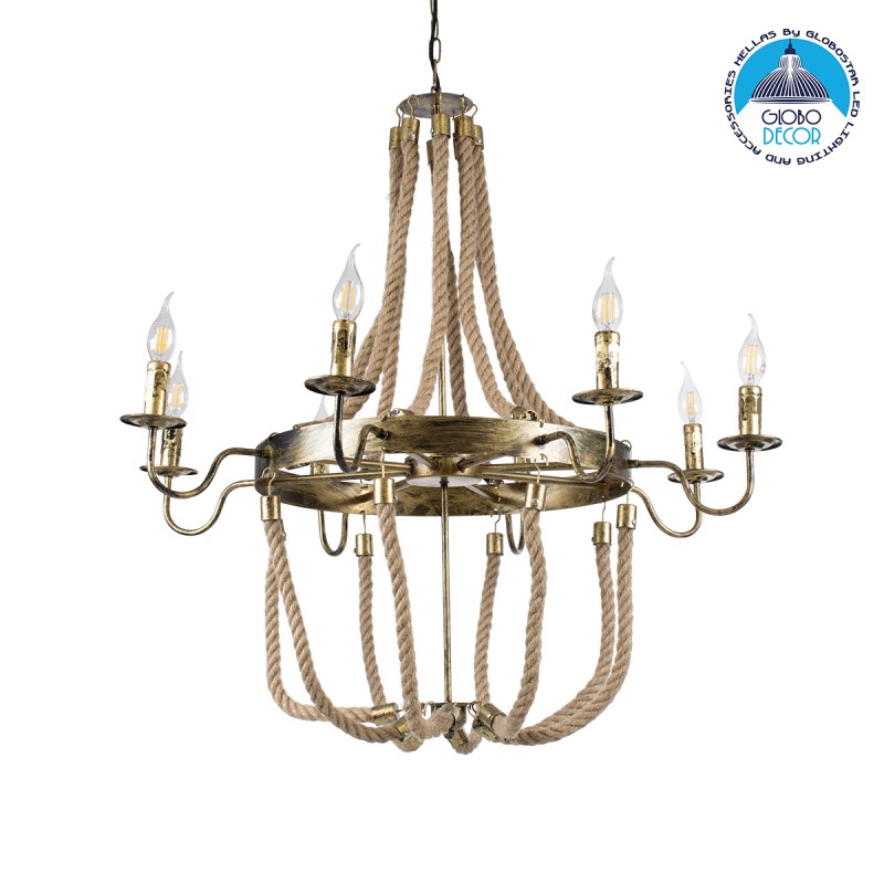 GLOBOSTAR® VICTORIAN 01405 Vintage Κρεμαστό Φωτιστικό Οροφής με Ντουί 8 x E14 AC 220-240V IP20 - Μπρούτζινο Εφέ Σκουριάς & Μπεζ - Μ87 x Π87 x Υ80cm