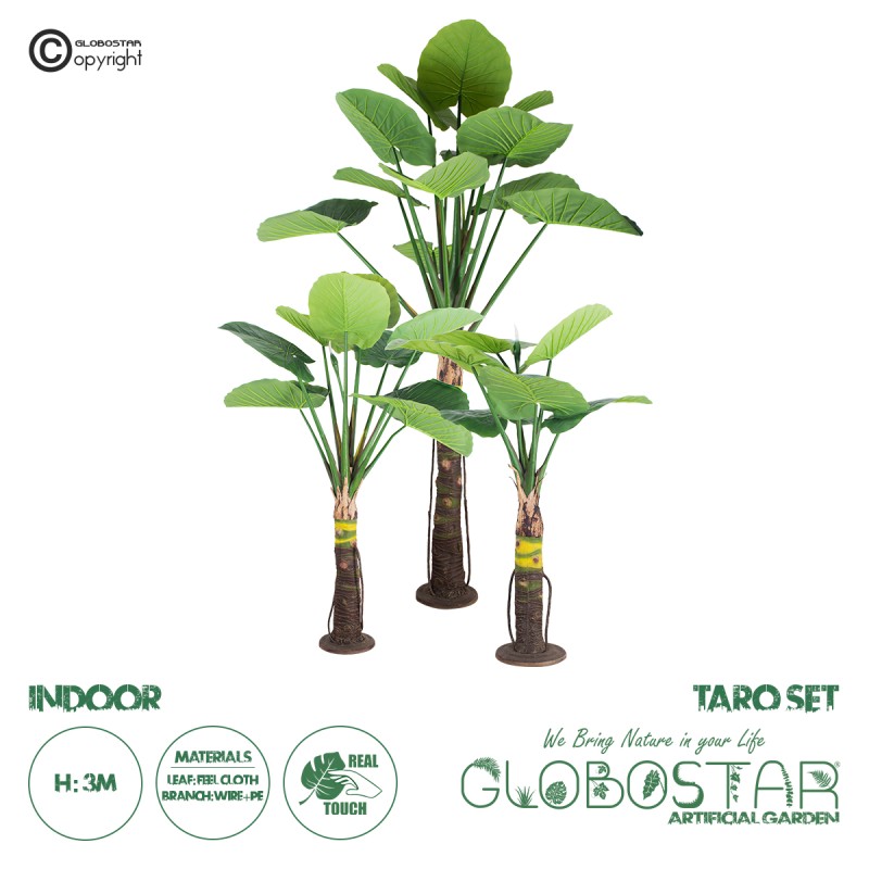 GloboStar® Artificial Garden TARO SET 20089 Τεχνητό Διακοσμητικό Σετ Φυτών Κολοκασία A:Υ300cm B:Υ210cm C:Υ160cm