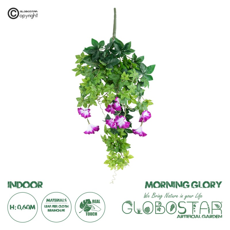 GloboStar® Artificial Garden MORNING GLORY HANGING BRANCH 20238 Τεχνητό Διακοσμητικό Κρεμαστό Φυτό Ιπομέα - Πρωϊνή Χαρά Υ60cm