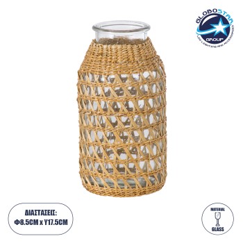 GloboStar® MANDY 35627 Διακοσμητικό Βάζο Γυάλινο Διάφανο με Μπαμπού Φ8.5 x Υ17.5cm