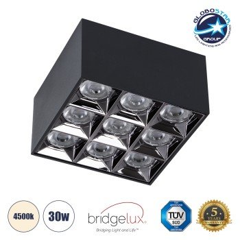 GLOBOSTAR® LUMINAR 60336 Downlight Σποτ LED 30W 4200lm 36° AC 220-240V IP20 Φυσικό Λευκό 4500K - Osram SMD Chip & TÜV SÜD Driver - Μαύρο Ματ - Μ12 x Π12 x Υ6.6cm - 5 Χρόνια Εγγύηση