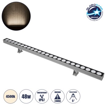 GLOBOSTAR® WASHERJAVIA 90556 Μπάρα Φωτισμού Wall Washer LED 48W 5520lm 5° DC 24V Αδιάβροχο IP67 Φυσικό Λευκό 4500K Dimmable - Bridgelux SMD Chip - Γκρι Ανθρακί - Μ100 x Π5.2 x Υ3.6cm - 3 Χρόνια Εγγύηση