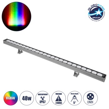 GLOBOSTAR® WASHERJAVIA 90557 Μπάρα Φωτισμού Wall Washer LED 48W 4080lm 5° DC 24V Αδιάβροχο IP67 Πολύχρωμο RGBW Dimmable DMX512 - Bridgelux SMD Chip - Γκρι Ανθρακί - Μ100 x Π5.2 x Υ3.6cm - 3 Χρόνια Εγγύηση