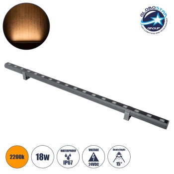GLOBOSTAR® WASHERPANDA 90578 Μπάρα Φωτισμού Wall Washer LED 18W 1890lm 15° DC 24V Αδιάβροχο IP67 Ultra Θερμό Λευκό 2200K Dimmable - Bridgelux SMD Chip - Γκρι Ανθρακί - Μ100 x Π4 x Υ3.5cm - 3 Χρόνια Εγγύηση