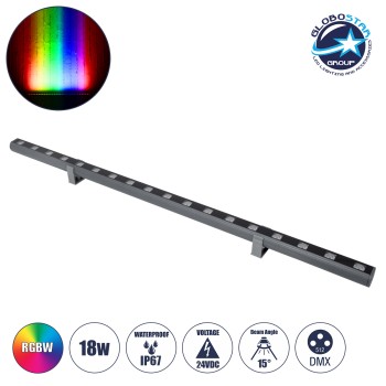 GLOBOSTAR® WASHERPANDA 90581 Μπάρα Φωτισμού Wall Washer LED 18W 1530lm 15° DC 24V Αδιάβροχο IP67 Πολύχρωμο RGBW Dimmable DMX512 - Bridgelux SMD Chip - Γκρι Ανθρακί - Μ100 x Π4 x Υ3.5cm - 3 Χρόνια Εγγύηση
