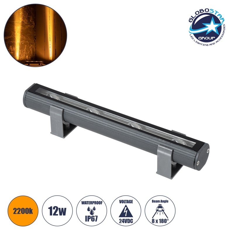 GLOBOSTAR® WINDOWBARI 90586 Φωτιστικό Ανάδειξης Παραθύρων LED 12W 1020lm 8°x180° DC 24V Αδιάβροχο IP67 Ultra Θερμό Λευκό 2200K Dimmable - CREE XPE Chip - Γκρι Ανθρακί - Μ30 x Π4 x Υ3.5cm - 3 Χρόνια Εγγύηση