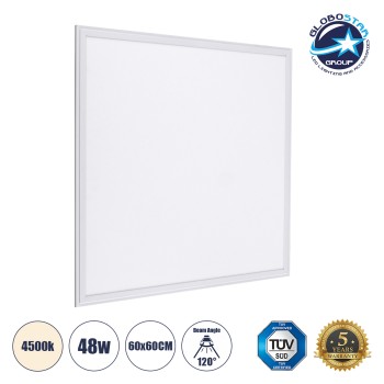 GLOBOSTAR® PANELETI 60210 Χωνευτό Panel Οροφής 60x60 LED 48W 4560lm 120° UGR<19 AC 220-240V IP20 Φυσικό Λευκό 4500K - Lumileds SMD Chip & TÜV SÜD Driver - Λευκό Γαλακτερό - Μ60 x Π60 x Υ1.5cm / Q56 x 56cm - 5 Χρόνια Εγγύηση