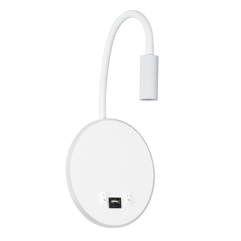 GLOBOSTAR® GOOSE 60881 Μοντέρνο Φωτιστικό Τοίχου - Απλίκα Ξενοδοχείου Reading Light με Φορτιστή USB 3A LED 6W 600lm 36° & 360° AC 220-240V IP20 Φυσικό Λευκό 4500K - CREE XPE & Lumileds SMD Chip & TÜV SÜD Driver - Λευκό Ματ - Μ15.5 x Π15 x Υ30.