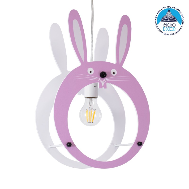 GLOBOSTAR® BUNNY 61577 Παιδικό Κρεμαστό Φωτιστικό Οροφής με Ντουί 1 x E27 AC 220-240V IP20 - Ροζ & Λευκό - Μ27.2 x Π15.5 x Υ40cm