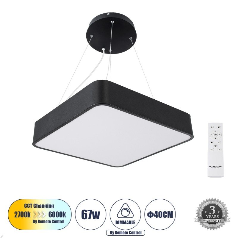 GLOBOSTAR® KAMALA 61206-P Μοντέρνο Κρεμαστό Φωτιστικό Οροφής LED 67W 6700lm 120° AC 220-240V IP20 Ρυθμιζόμενο Λευκό CCT με Χειριστήριο από 2700K έως 6000K Dimmable - Lumileds SMD Chip - Μαύρο Ματ - Μ40 x Π40 x Υ8cm - 3 Χρόνια Εγγύηση GLOBOSTAR® KAMALA 61206-P Μοντέρνο Κρεμαστό Φωτιστικό Οροφής LED 67W 6700lm 120° AC 220-240V IP20 Ρυθμιζόμενο Λευκό CCT με Χειριστήριο από 2700K έως 6000K Dimmable - Lumileds SMD Chip - Μαύρο Ματ - Μ40 x Π40 x Υ8cm - 3 Χρόνια Εγγύηση