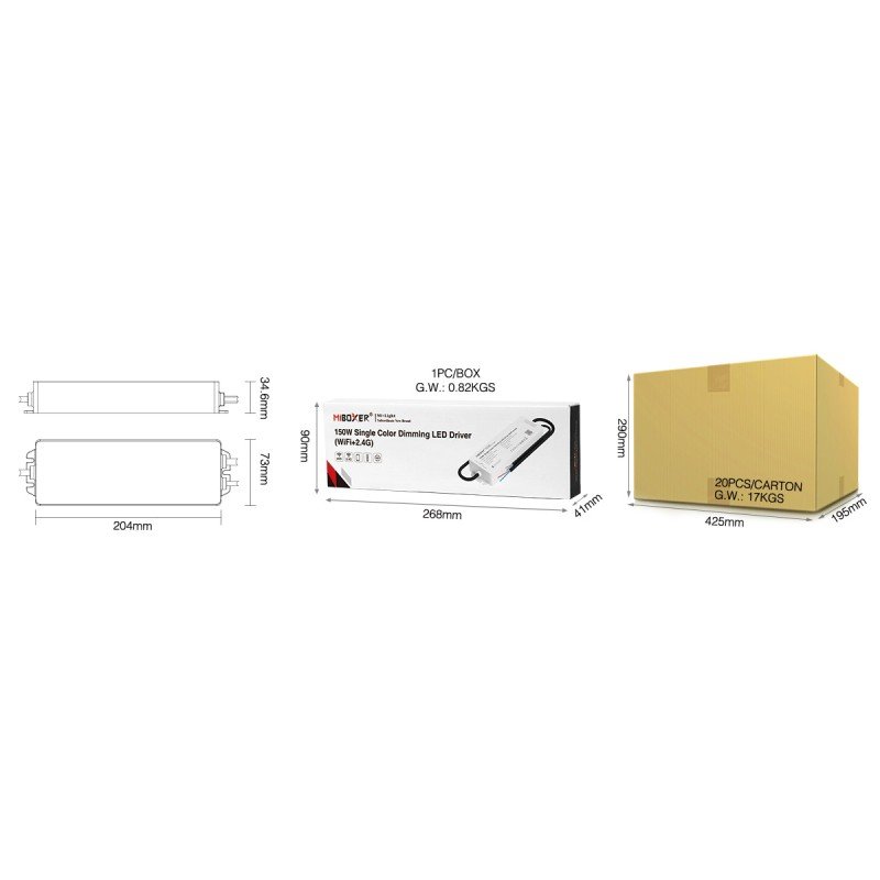 GloboStar® MiBOXER-WP1-P150V24 71438 DC Smart Wifi & RF 2.4Ghz & Push Dimming Power Supply Τροφοδοτικό SELV & Controller / Dimmer All in One AC100-240V σε DC 24V 1 x 6.25A 150W - Max 6.25A 150W - Αδιάβροχο IP67 Μ22.5 x Π7 x Υ3.5cm - 3 Years Wa