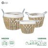 GloboStar® Artificial Garden SARDINIA 20335 ΣΕΤ 3 Διακοσμητικά Πλεκτά Καλάθια - Κασπώ Γλάστρες - Flower Pots Μπεζ με Μακραμέ A:Φ25cm x Υ20cm B:Φ30cm x Υ27cm C:Φ35cm x Υ30cm