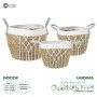 GloboStar® Artificial Garden SARDINIA 20335 ΣΕΤ 3 Διακοσμητικά Πλεκτά Καλάθια - Κασπώ Γλάστρες - Flower Pots Μπεζ με Μακραμέ A:Φ25cm x Υ20cm B:Φ30cm x Υ27cm C:Φ35cm x Υ30cm
