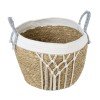 GloboStar® Artificial Garden SARDINIA 20335 ΣΕΤ 3 Διακοσμητικά Πλεκτά Καλάθια - Κασπώ Γλάστρες - Flower Pots Μπεζ με Μακραμέ A:Φ25cm x Υ20cm B:Φ30cm x Υ27cm C:Φ35cm x Υ30cm