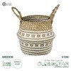 GloboStar® Artificial Garden SYMI 20338 Διακοσμητικό Ψάθινο Καλάθι - Κασπώ Γλάστρα - Flower Pot Μπεζ με Λευκό Φ18cm x Υ20cm