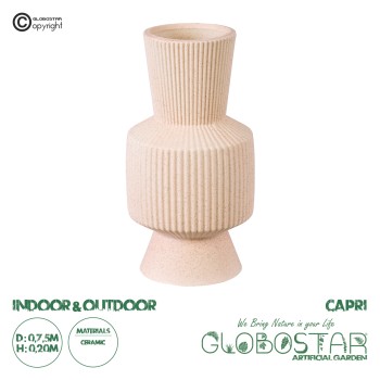 GloboStar® Artificial Garden CAPRI 20468 Πήλινο Κεραμικό Κασπώ Γλάστρα - Flower Pot Απαλό Μπεζ Φ7.5cm x Υ20cm